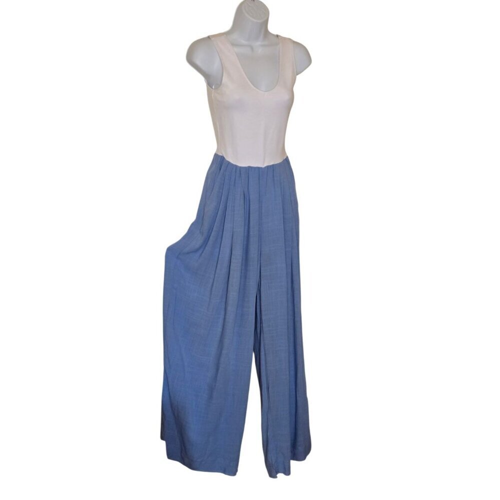 Hunter & Brown Jumpsuit Wide Leg Pockets multicolor pleated women's size S - Picture 4 of 10